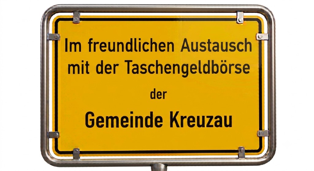 Ortsschild: Im freundlichen Austausch mit der Taschengeldbörse der Gemeinde Kreuzau